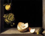 SANCHEZ COELLO, Alonso, Still-life with Quince, Cabbage, Melon and Cucumber